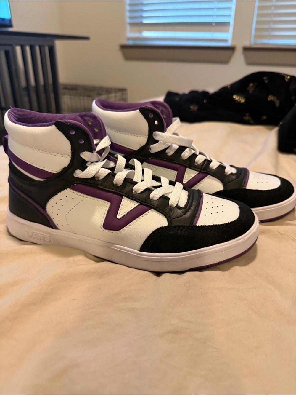 Vans White Black and Purple High-Top Skate Sneakers